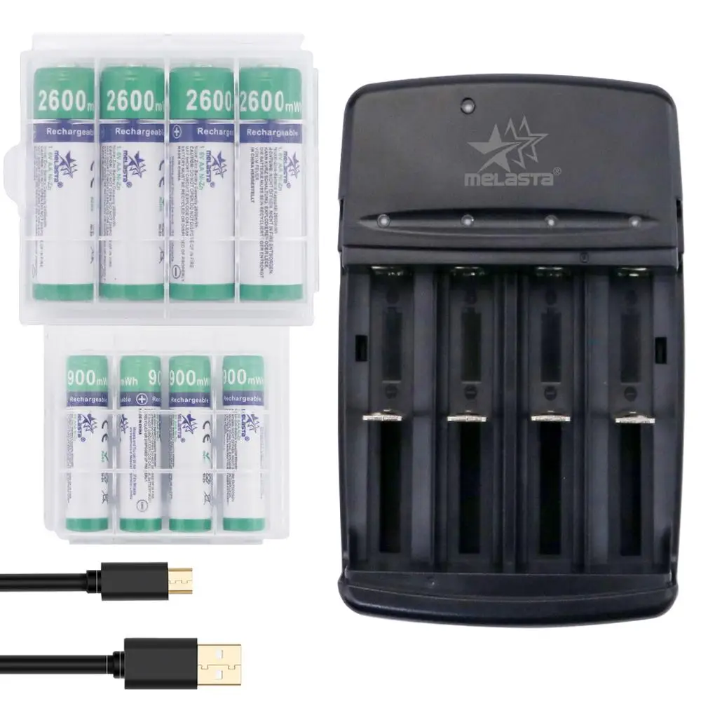 

4pcs AA 1.65V 2600mWh NIZN Rechargeable Battery + 4pcs AAA 900mWh with 4 slots LED USB charger Ni-Zn for toys MP3 camera