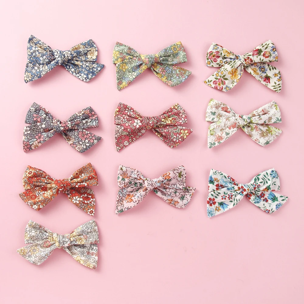 Новые заколки для волос из хлопка и льна с цветочным принтом бантом милых девочек