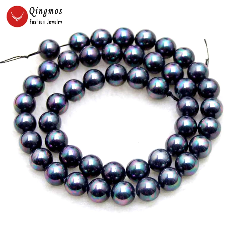 

Qingmos 8mm Round Black Sea Shell Pearl Loose Beads for Jewelry Making DIY Necklace Bracelet Earring Strands 15" los694