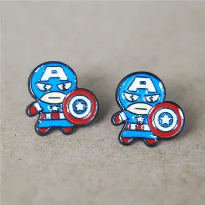 Золотой цвет Женская Сережка-гвоздик Marvel MARVEL фильм Человек-паук Капитан Америка серьги для ногтей dead ear косплей костюм аксессуары - Окраска металла: Золотой цвет