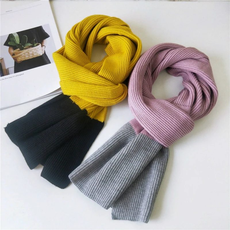 Двухцветный Одноцветный длинный студенческий шарф для мужчин и женщин