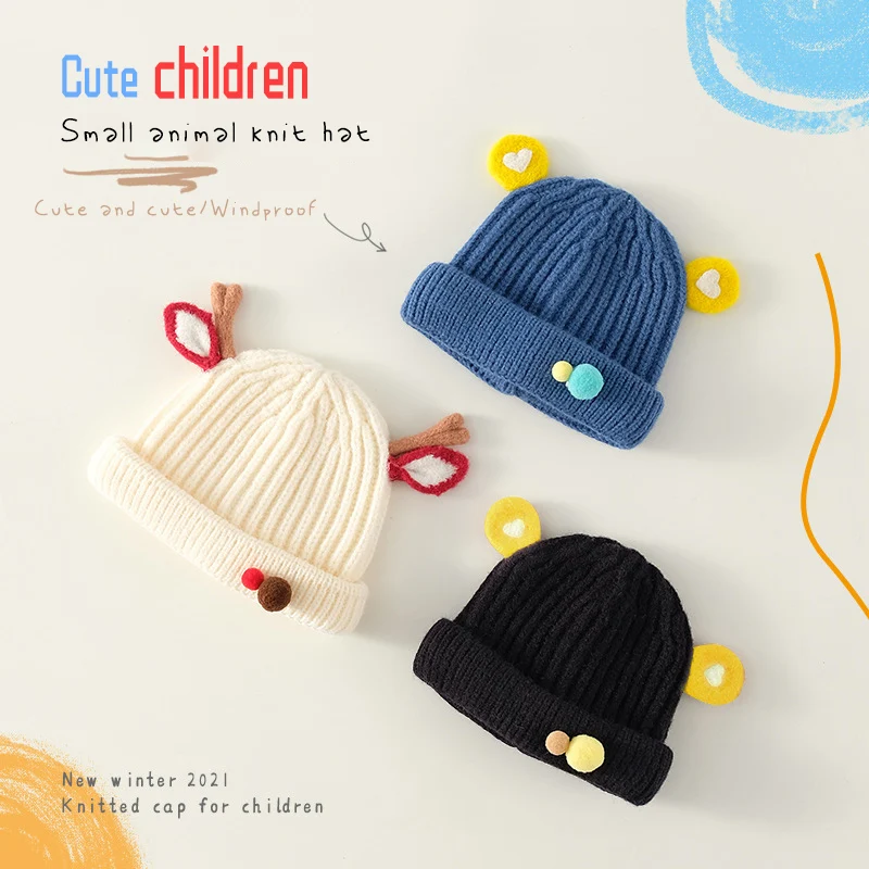 

Winter Thickened Animal Baby Hats Cartoon Hats Boys Girls Cute Woolen Knitted Infant Hat to Keep Warm Versatile for Newborn Baby
