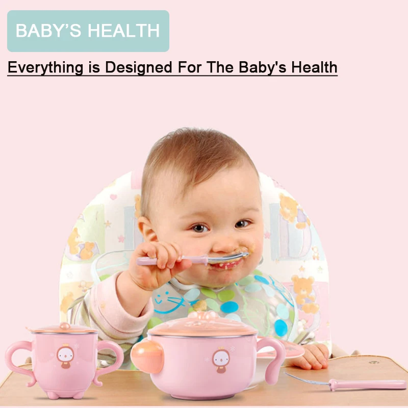 

304 stainless steel bowl water injection sucker bowl children food supplement bowl thermal insulation anti-fall baby tableware