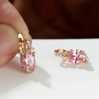 eparbers cute pink zircon oval cut gold color clip earrings promise engagement jewelry crystal wedding earrings for women gift