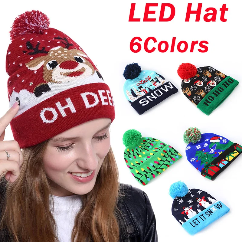 

Winter Led Hats for Woman New Beanies Knitted Glowing Hat Girls Autumn Female Beanie Caps Warmer Bonnet Men Casual Cap
