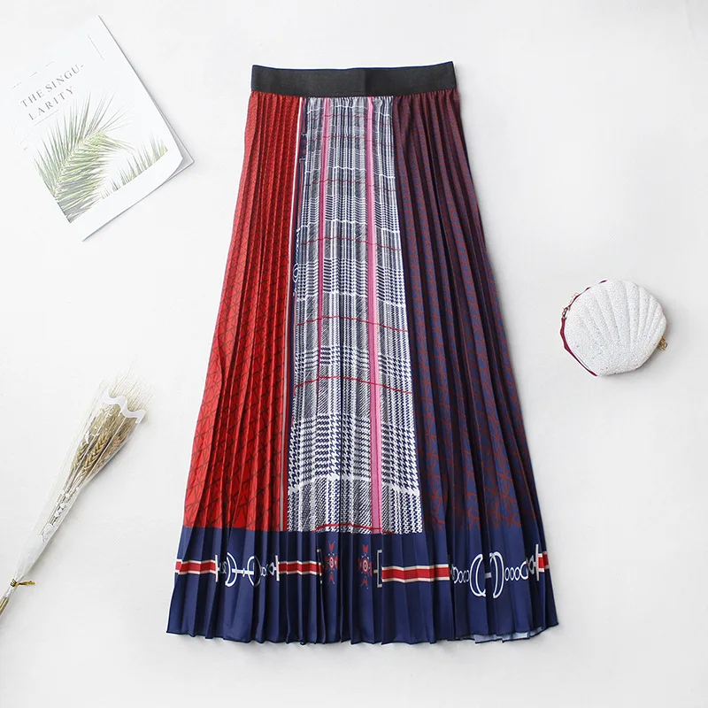 Шифоновая юбка с цветочным принтом плиссированные юбки средней длины эластичной