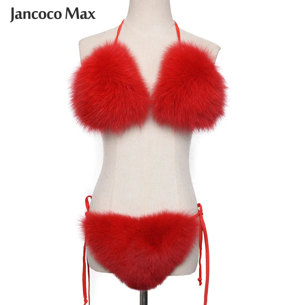 Женский бикини с натуральным лисьим мехом летнее пляжное нижнее белье комплект