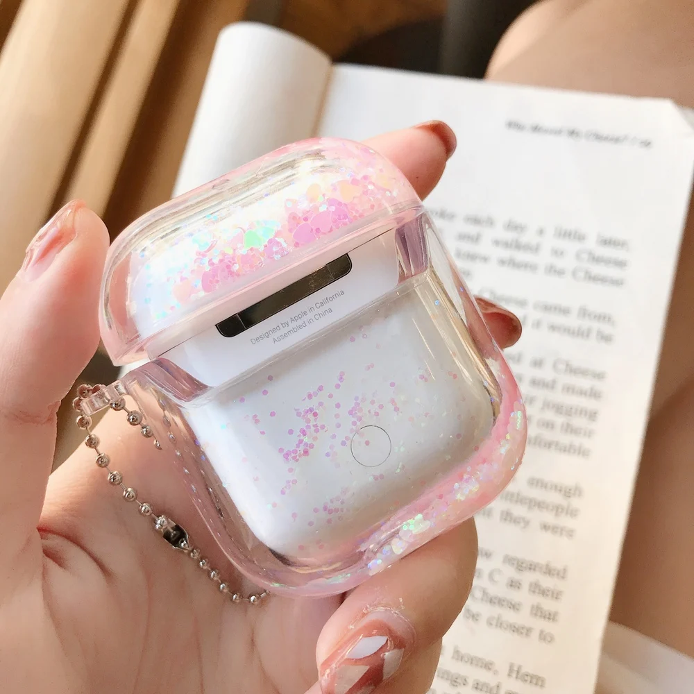 Цветной блестящий чехол с жидкими блестками для Airpods 1/2/pro прозрачный кристально