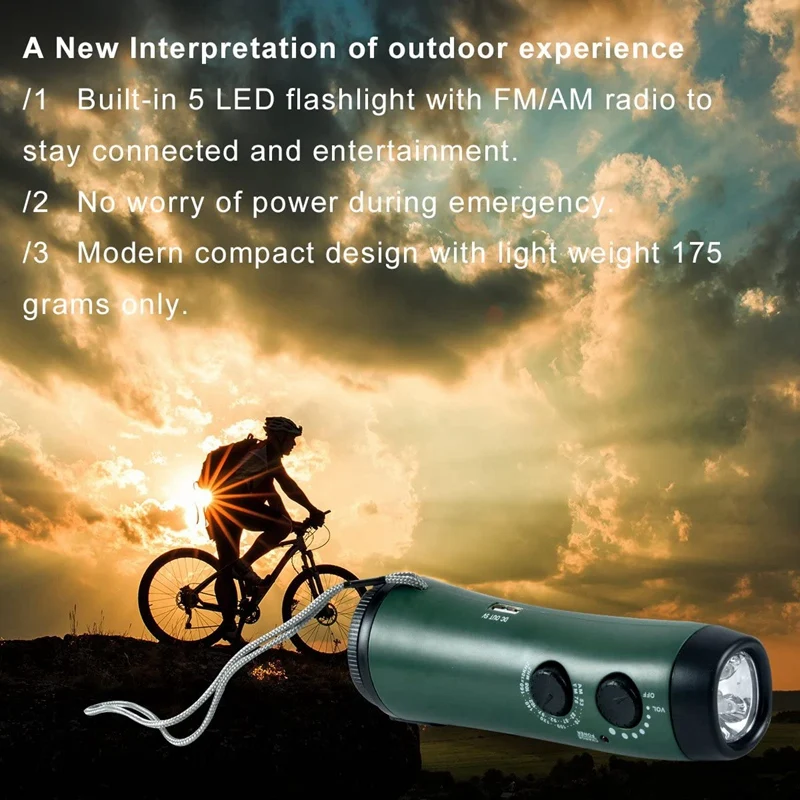 

Hand Crank Flashlight Radio Emergency Cell Phone Charger Portable Super Bright 5 LED Built-in Loudspeaker
