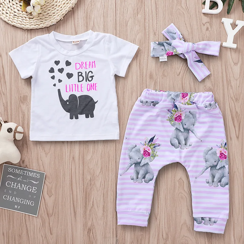 Милые комплекты одежды С Рисунком Слона из 3 предметов белый топ с надписью Little One