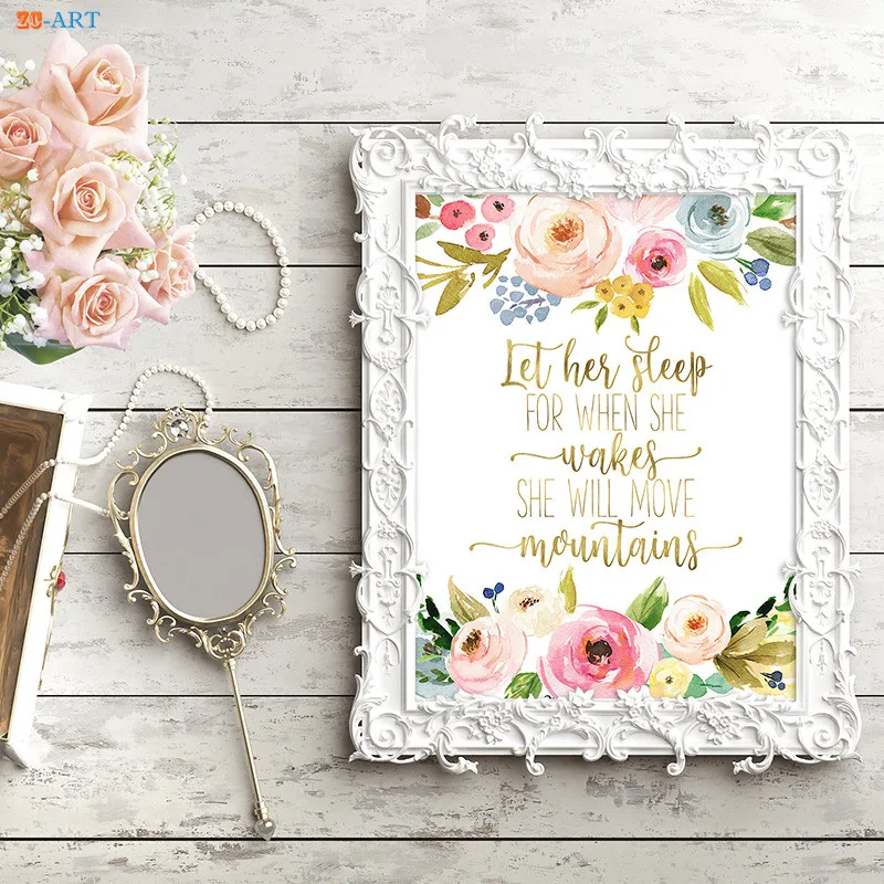 Кавычки цветок художественная печать плакат для детской Wall Art холст картины