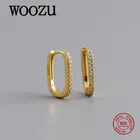 WOOZU простой Панк проложить кристалл серьги-кольца с цирконом для женщин Аутентичные 925 стерлингового серебра унисекс вечерние ко дню рождения, ювелирное изделие, подарок