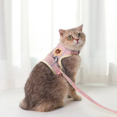 

Little Bear Net Cloth Chest Back Clothes-Style Cat Leash Lattice Dog Leash Cat Supplies Pet Leash Cat Chest Harness