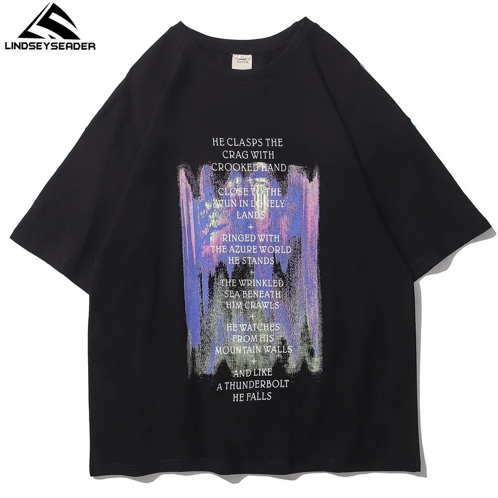 

LINDSEY SEADER Men's Hip Hop Oversize Tshirt Abstract Pattern Print Cotton Casual Harajuku Streetwear Short Sleeve Top T-shirts