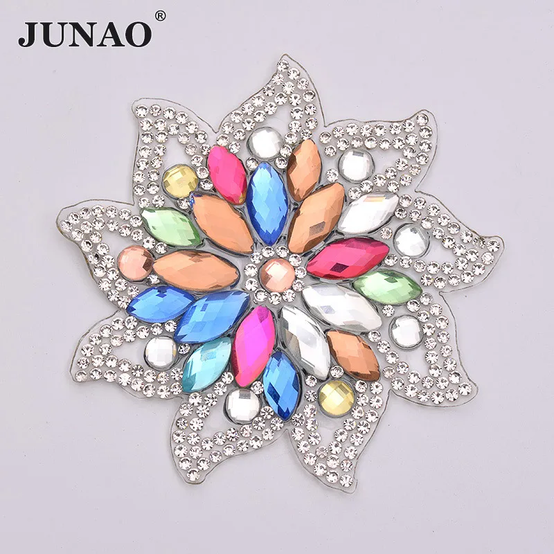 Mix Color JUNAO 75 мм Горячая фиксация прозрачное стекло цветок Стразы патчи Железо на патч кристалл аппликация со стразами мотивы для одежды обувь ремесла - Цвет: Mix Color