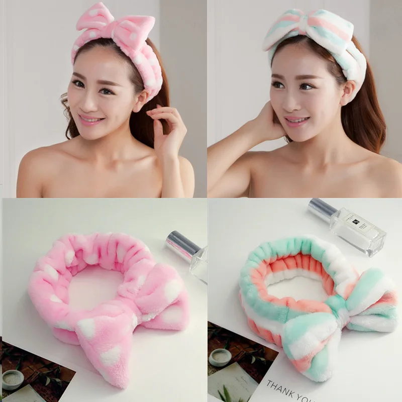 

Wash Face Hair Holder Hairbands Soft Warm Coral Fleece Cute Bow Headband for Women Girls Turban Fashion Hair Accessories