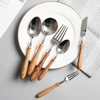flatware wooden handle cutlery set 304 stainless steel knife fork spoon steak tableware set