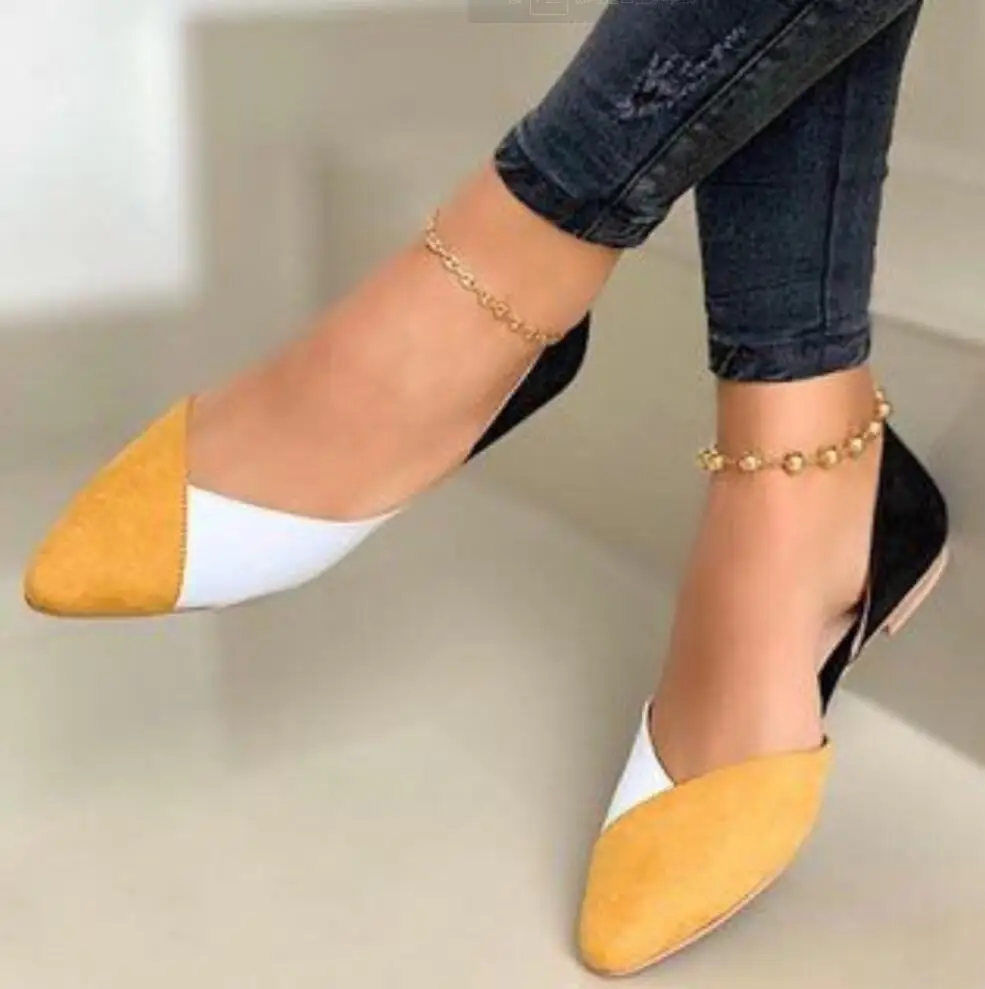 Женские туфли на плоской подошве повседневные босоножки с острым носком без