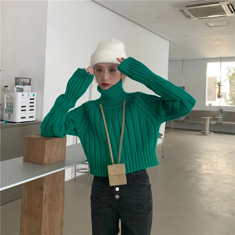 

Korean Clothes Solid Turtleneck Sweaters for Women Crop Top Ladies Autumn Winter Pullovers Fashion Brand Female Casual Style