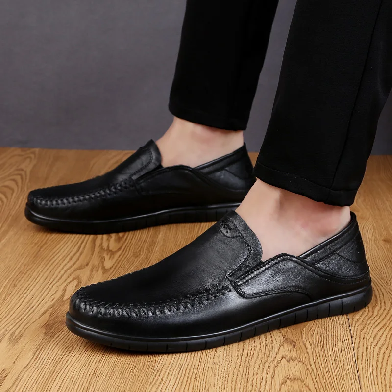 Italian Men Shoes Casual Luxury Brand Summer Mens Loafers Genuine Leather Moccasins Comfy Breathable Slip on Boat Black | Обувь