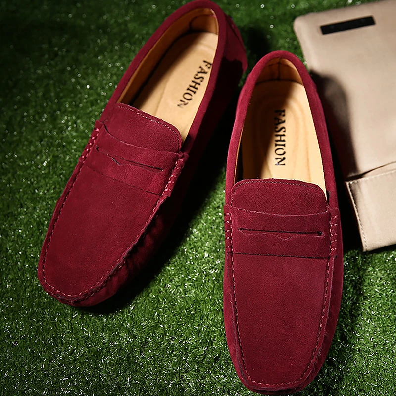 

Men's shoes plus size 11.5-15 cow suede man shoes leather genuine breather massage driving loafers casual shoes men