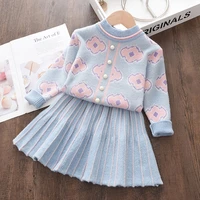 menoea baby girls winter clothes knitted print sweater coat knit dress two piece outfits casual autumn kids toddler clothing set