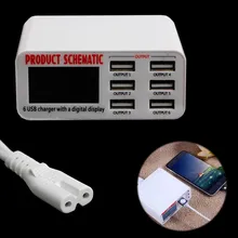 Mobile Phone Charger EU/US/UK Plug 6a 6 Usb Port Fast Charger Hub Wall Charging Adapter with Lcd Screen Display