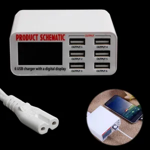 mobile phone charger euusuk plug 6a 6 usb port fast charger hub wall charging adapter with lcd screen display free global shipping