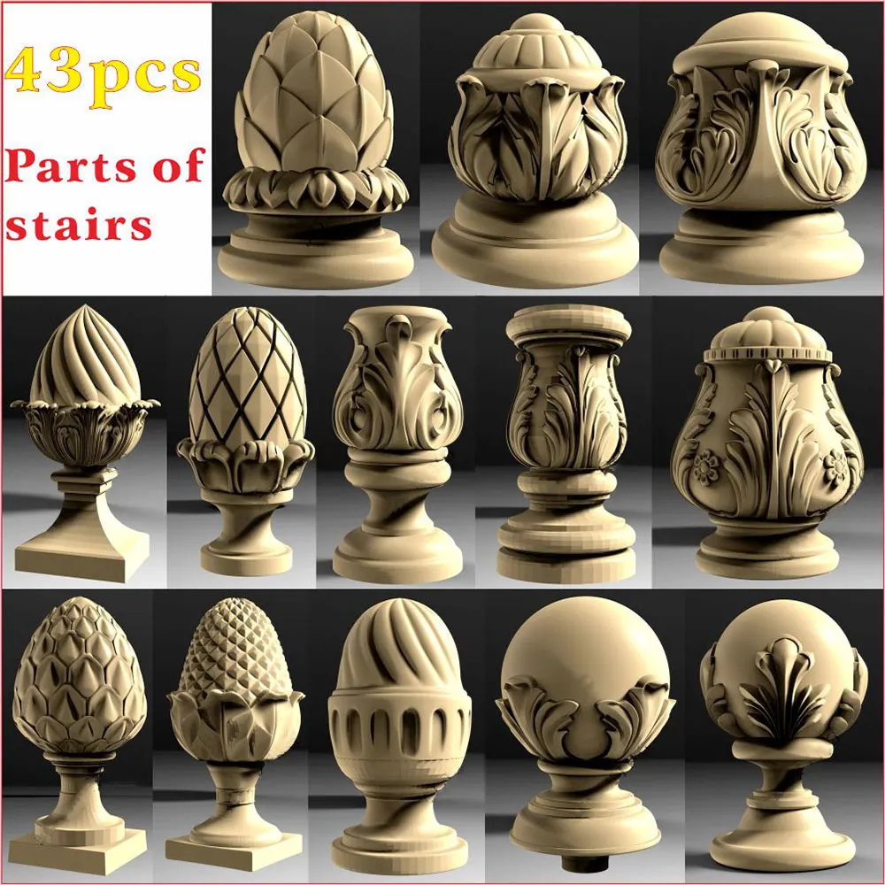 43 шт. головка балясины 3D STL модель для ЧПУ 4 осевой гравер рельефный рельеф