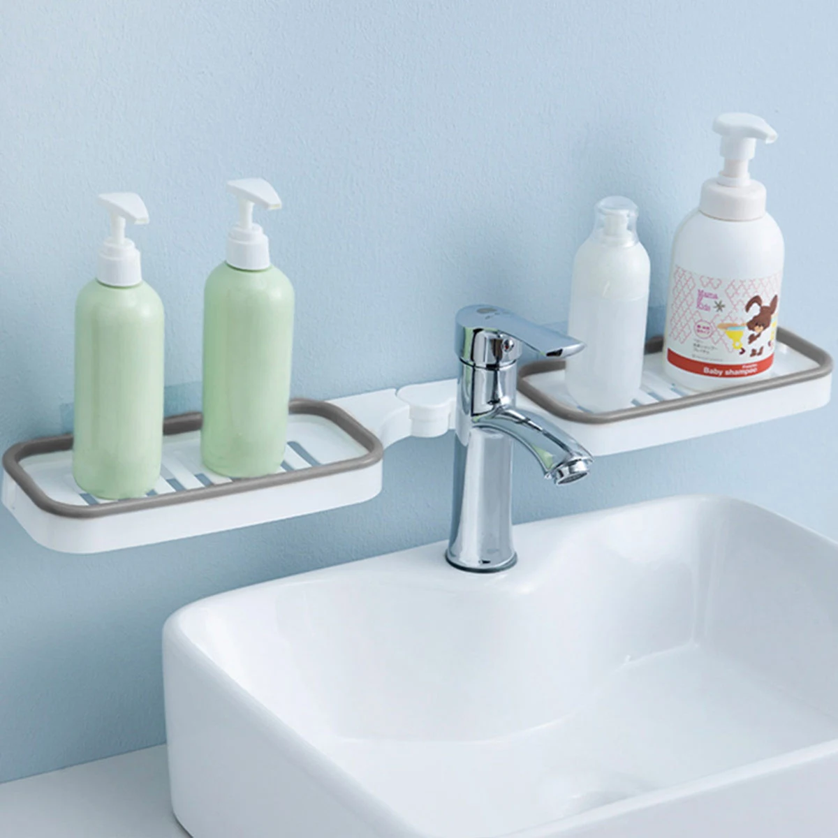 

Bathroom Corner Punch-Free Rack Shampoo Storage Rack Holder With Suction Cup Rotating Shelves Bathroom Storage Accessories