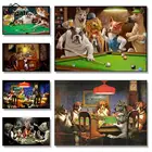 Абстрактные забавные животные собаки играют в покер играть в бильярд Холст Картина плакаты печать настенное искусство картины гостиная домашний декор