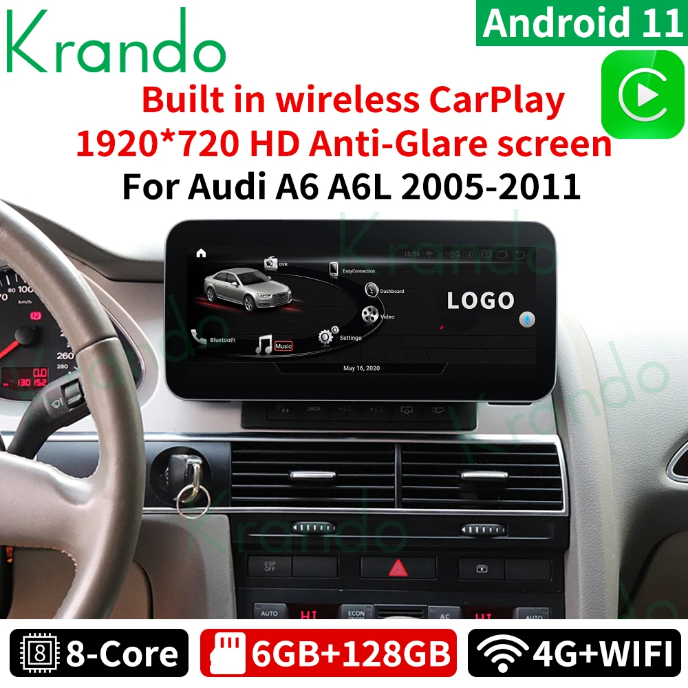 Автомагнитола Krando 6 + 128 ГБ Android 11 для Audi A6 A6L 2005 2006-2011 аудио GPS-навигация