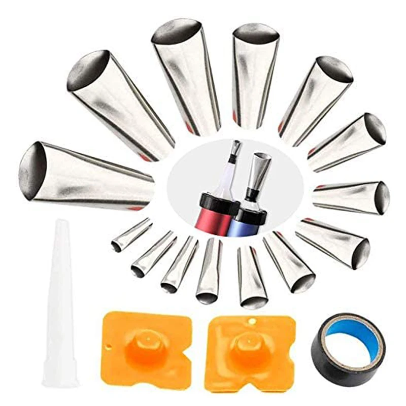 

14 stainless steel caulking nozzle applicator kit, sealant caulking kit, with 2 yellow scrapers / 1 nozzle / 1 roll of tape