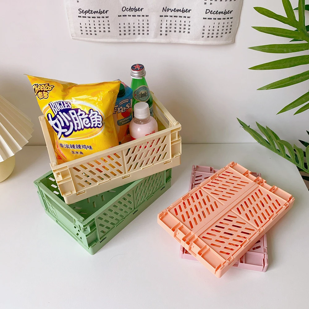 

Home kitchen Storage Storage Bin Plastic Cosmetic Sundries Organizer Box Fruit Food Toys Desktop Folding Box Storage Basket