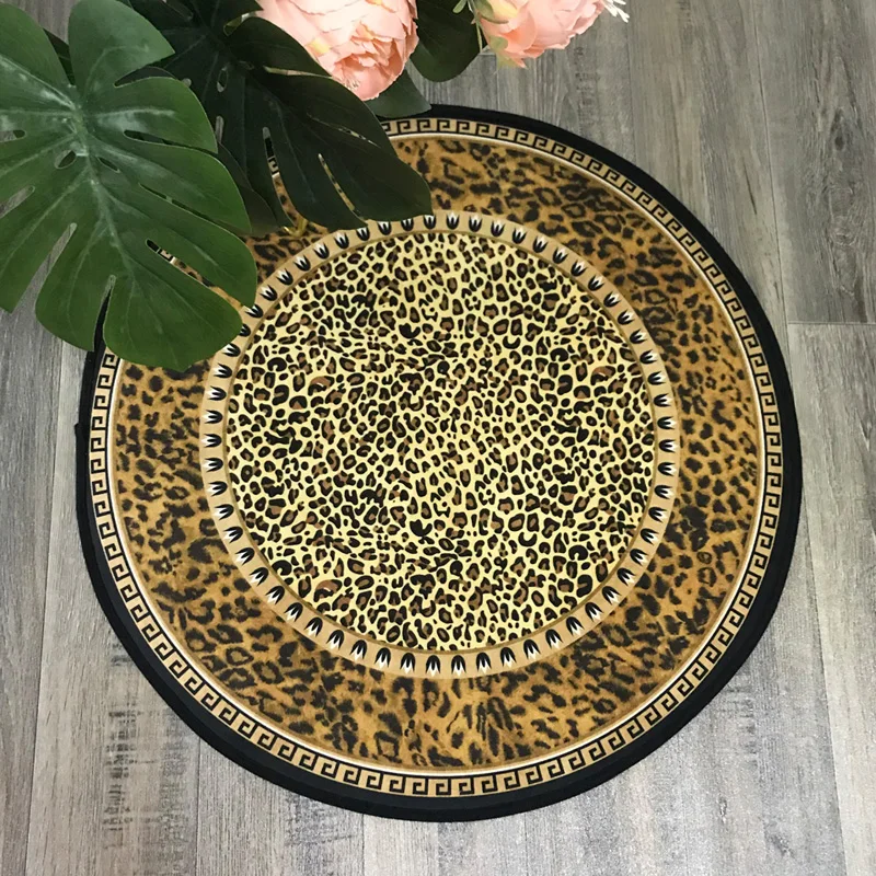 

Leopard Print Round Carpet Living Room Modern European Yellow Brown Bedroom Decoration Area Rug Anti Slip Chair Lounge Floor Mat