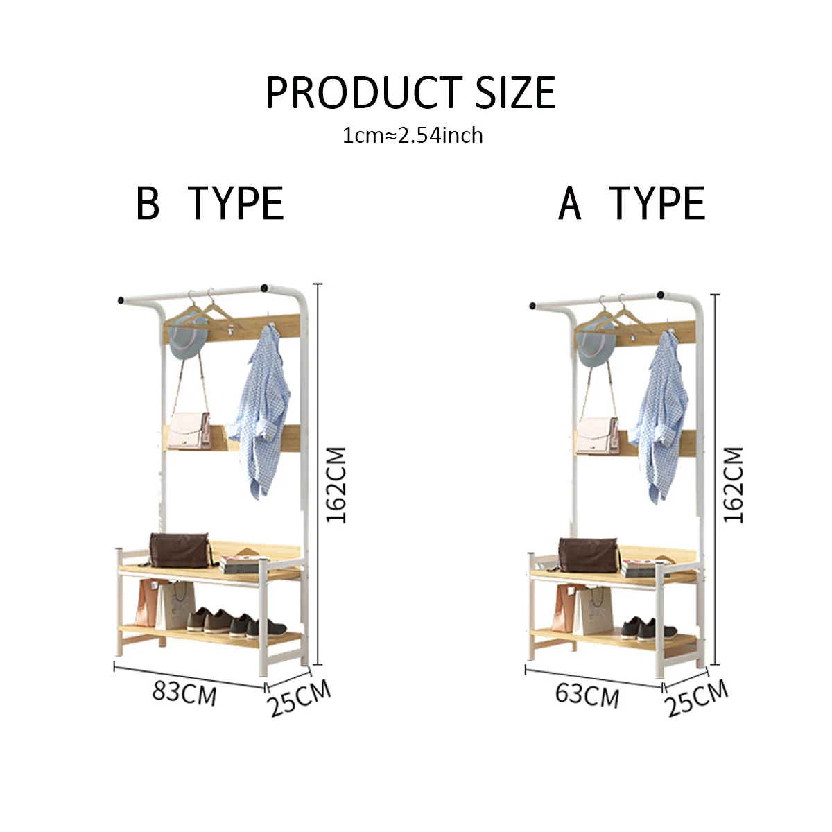 

1.6m Standing Coat Hat Rack Shelf Shoes Bench Multifunction Entryway Floor Coat Racks Clothes Bag Storage Hanger Wardrobe