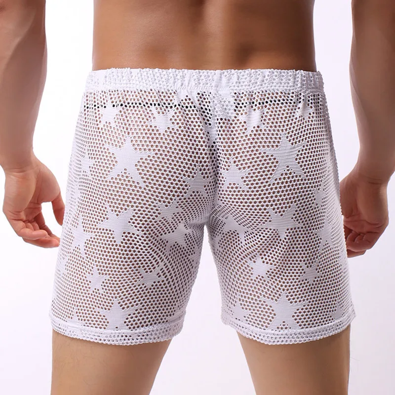 Breathable Boxers Solid Men Cool Underpant U Convex Design Underwear Mesh Hollow Out Sexy Boxer Trunks Low Waist Boxers