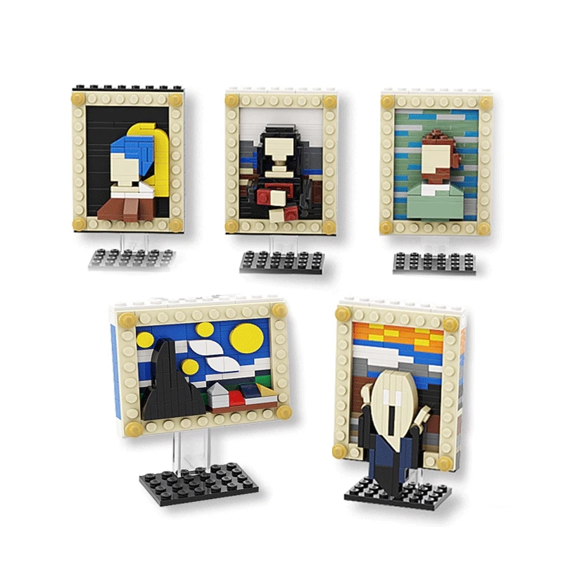 

MOC Pixel Art Bricks Mini Building Blocks Creative World Famous Paintings-Van Gogh Self-Portrait--Scream Portraits DIY Toys