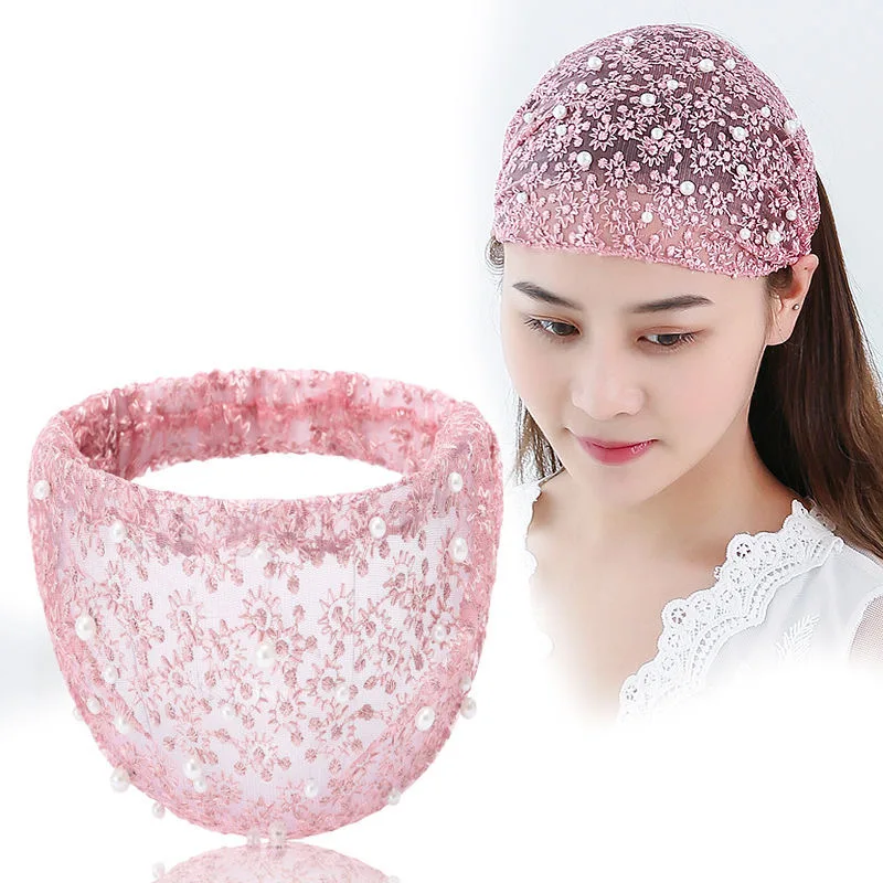 

Lace pearl thin broad-brimmed headscarf female outing broken hair headband press hair headgear cover white hair headband