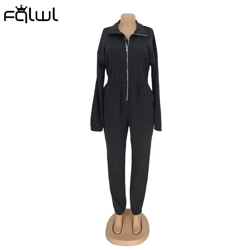 FQLWL зимние повседневные Черные Комбинезоны женские 2021 на молнии с длинным