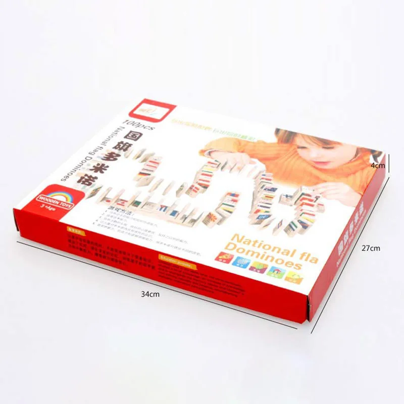 

National Flag Early Education Toy Cognitive Game with Multilingual Country Wooden Domino Block Children's Gift