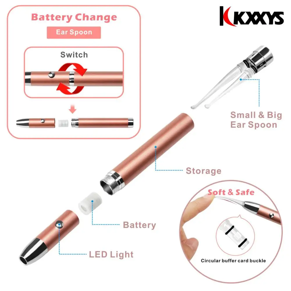 3 шт. инструменты для удаления воска ушей светодиодный светильник Ушная ложка