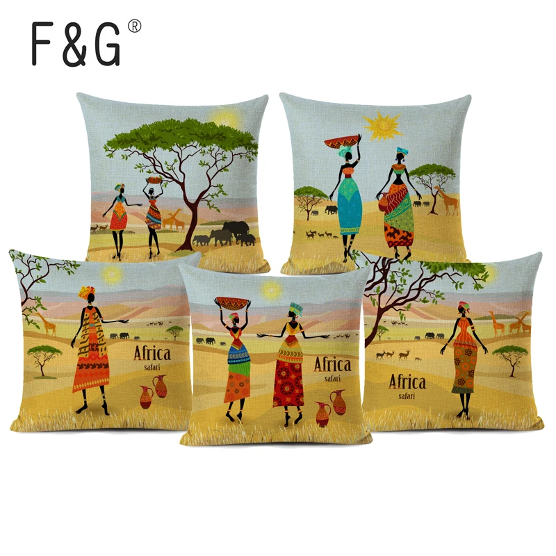 Наволочка африканская женская декоративная льняная наволочка в стиле сафари с