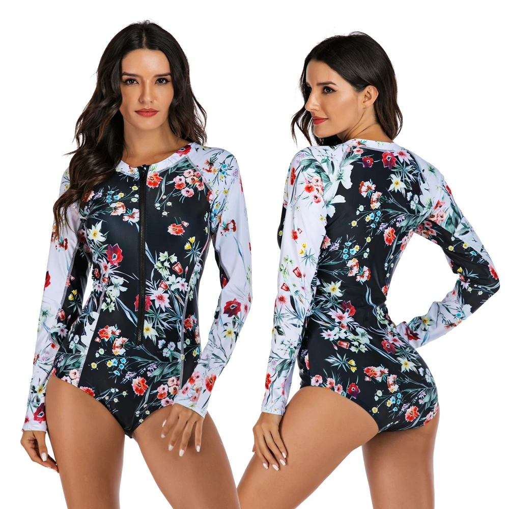 2020 Sport Women One Piece Rash Guard Long Sleeve Swimwear Push Up Bathing Suit Plus Size Swimsuit Vintage Surfing Swim XXL | Спорт и