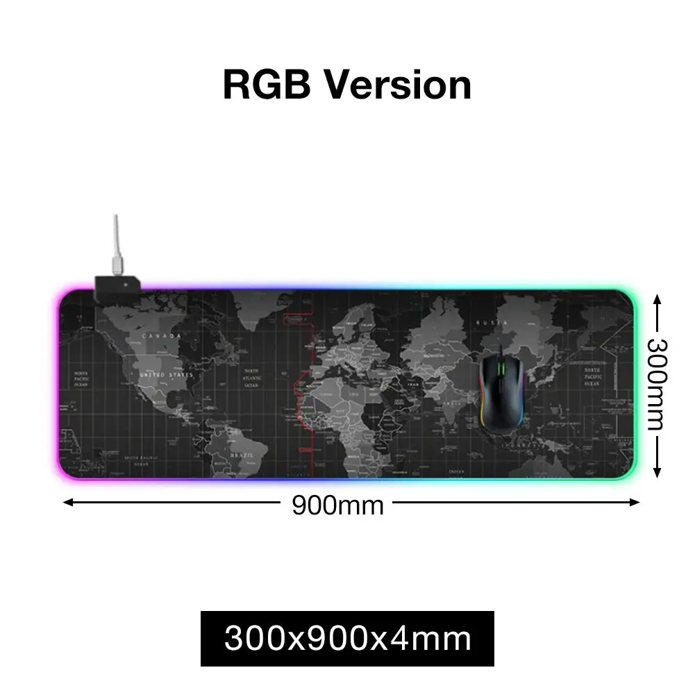 300 900 4 Игровой коврик для мыши светодиодный освещение карта мира RGB светодиодный мышь с подсветкой коврик для ПК ноутбука настольная доска для ключей коврик для мыши Компьютерная площадка - Цвет: 300 900 4