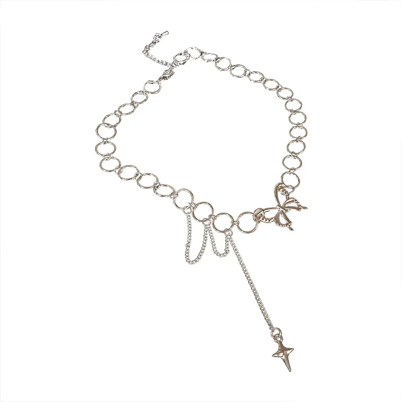 

Shiny Butterfly Pendant Choker Light Luxury Aesthetic Niche Clavicle Silver-plated Punk Goth Short Necklace Jewelry Women