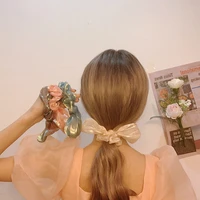 solid bright silk chiffon rabbit ears bow scrunchie hair tie rubber bands headband 2021 fashion hair bands hair accessories