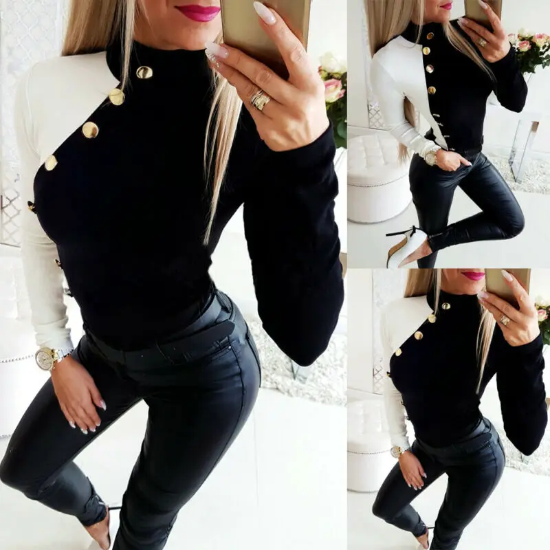 

Women Autumn Winter Blouse Long-Sleeve Turtleneck Casual Slim Ladies Tops Vintage Elegant Office Shirt Retro Fashion Clothes