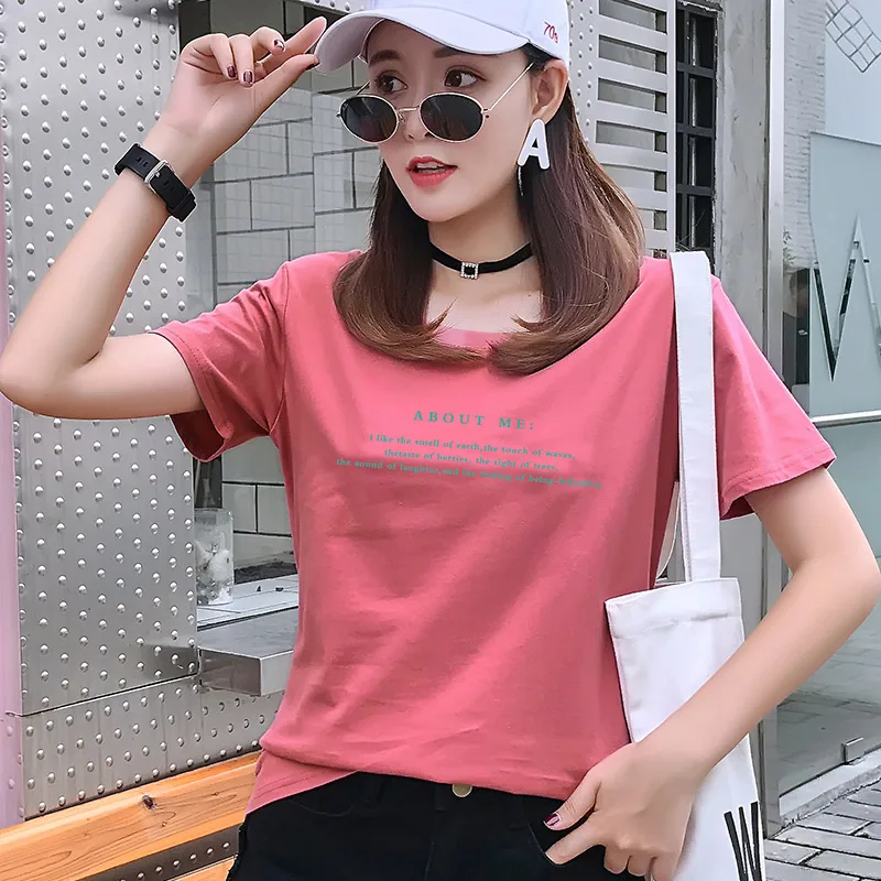 

2020 Summer Cotton Korean Style Short-Sleeved Ladies T-shirt White Super Popular CEC New Clothes Loose Top Fashion