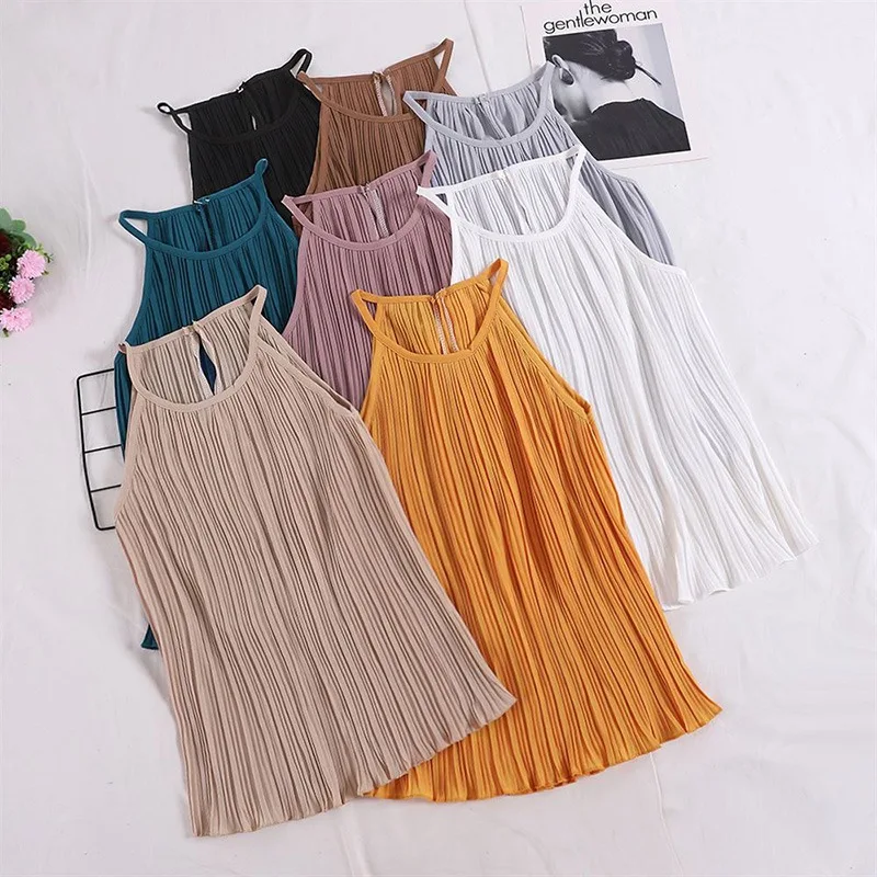 

Summer Camisole Chiffon Women Sexy Halter Off Shoulder O Neck Vest Slim Tank Tops
